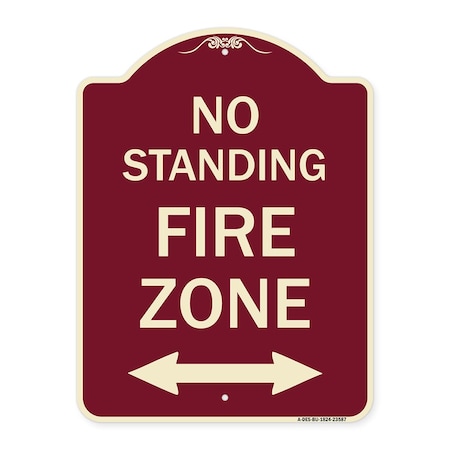 Signmission No Standing Fire Zone W/ Bidirectional Arrow Heavy-Gauge Aluminum Sign, 24" x 18", BU-1824-23587 A-DES-BU-1824-23587